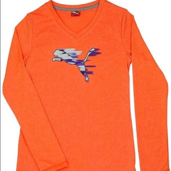 Puma Kids 12-13Y Orange Athletic Long-Sleeve Shirt - Picture 1 of 5